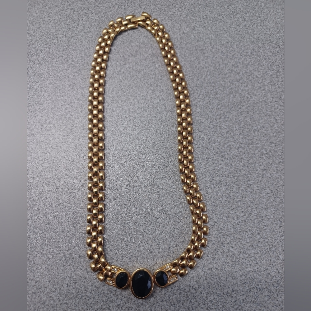 4/$40 Gold Coloured Choker Necklace With Rhinestones & Black Gems